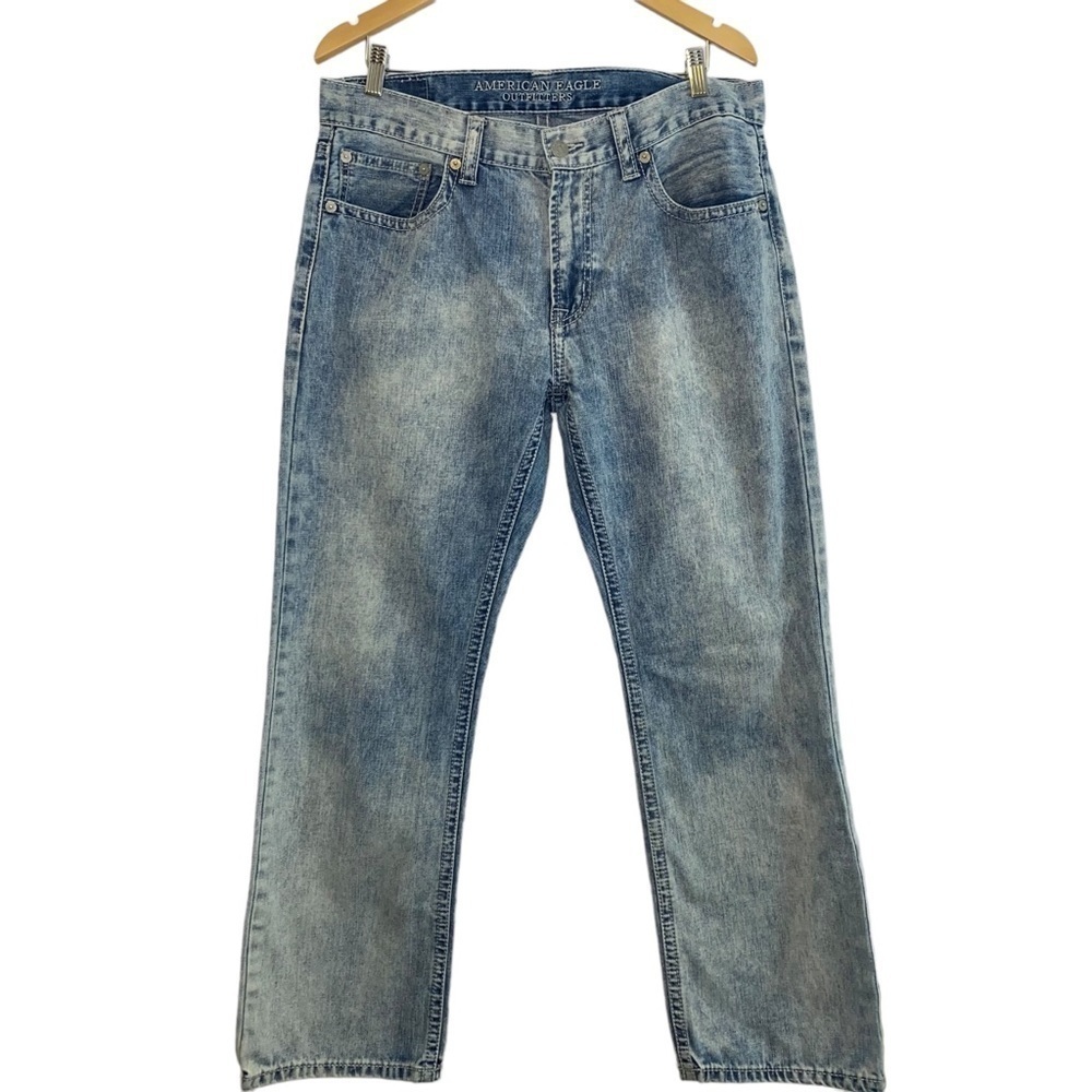 American Eagle Outfitters Acid Wash Straight Leg Denim Jeans Size 34 X 32 - Picture 2 of 8